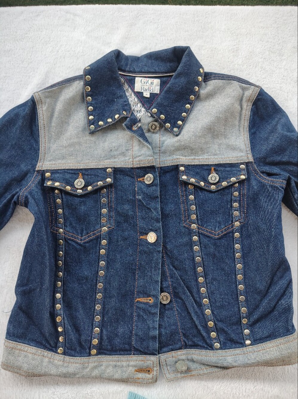 Tommy Hilfiger GiGi Hadid Collab Two-Tone Blue Studded Denim Jacket